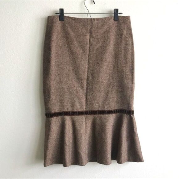 Luisa Beccaria Brown Tweed Wool Midi Skirt 44 / 8 US - Picture 2 of 8